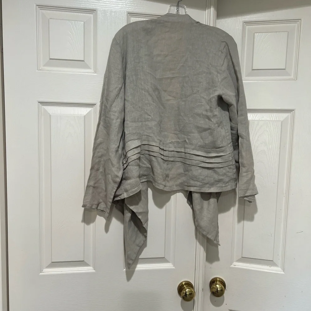 SAGA Women Sz M Blazer Cardigan Linen Lightweight Open Front Gray Lagenlook Boho
